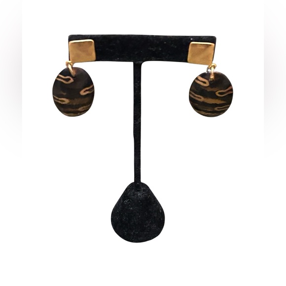 Vintage Chico's Dark Tortoiseshell-Style Dangle Earrings, Gold Tone, Post Back - Picture 3 of 7